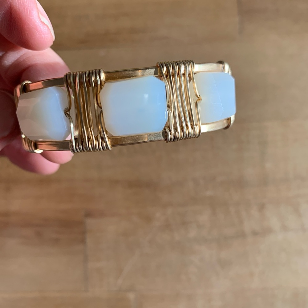 Judith Bright 14 k gold filled wrist cuff with three square white quartz stones
